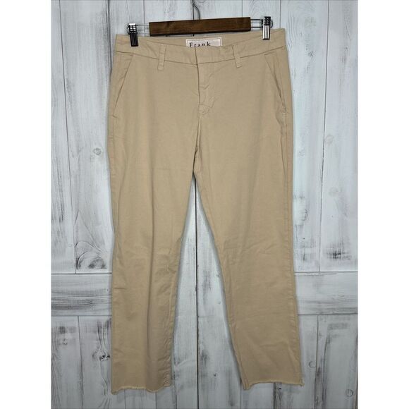 FRANK & EILEEN WICKLOW CHINO CROPPED RAW EDGE TWILL CHINO PANTS BEIGE‎ TAN 4